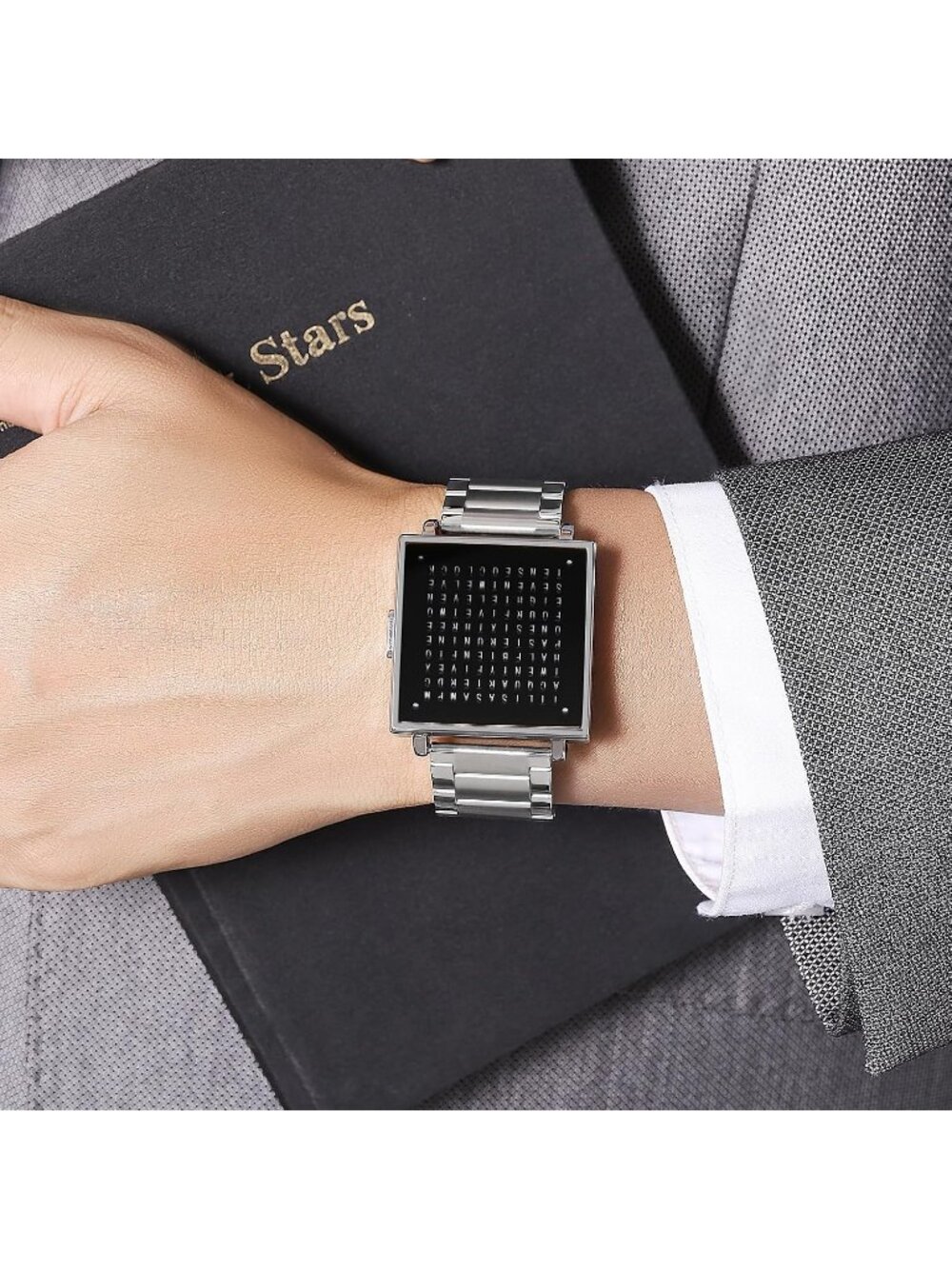 Men's Silver Creative Square Case Luxury Multifunctional Comfortable Wrist Watch - Picture 4 of 6